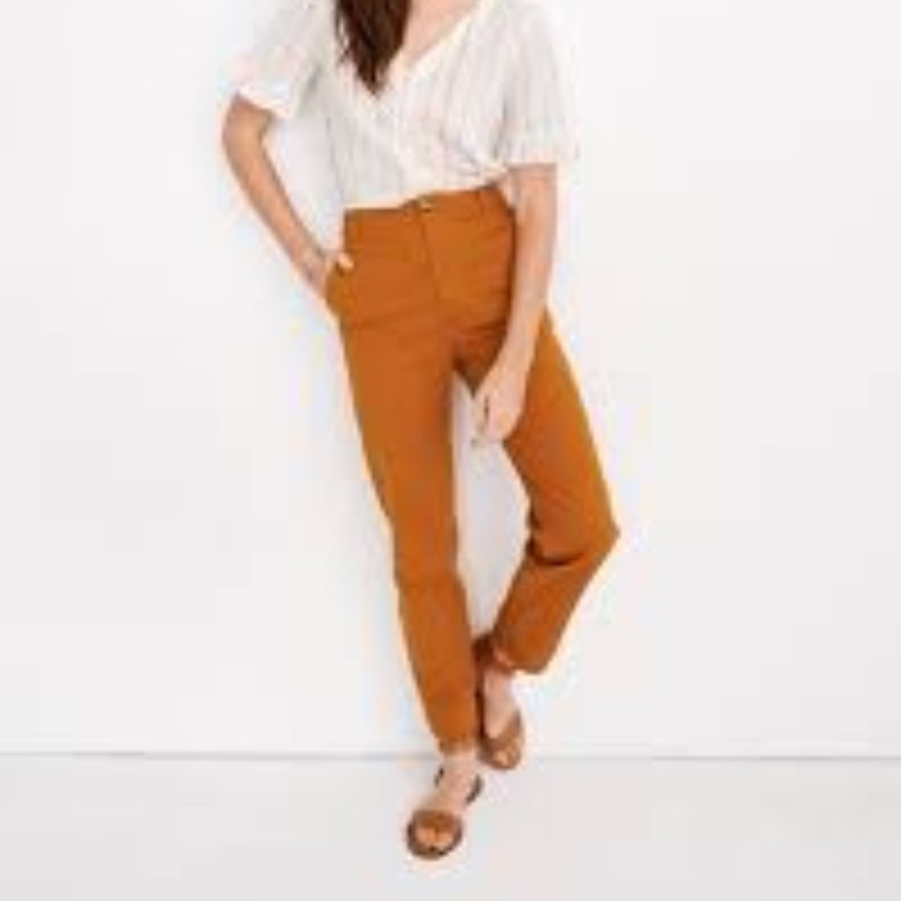 Madewell Tapered High Rise Flat Front Pants In Burnt Orange Rust Size 28